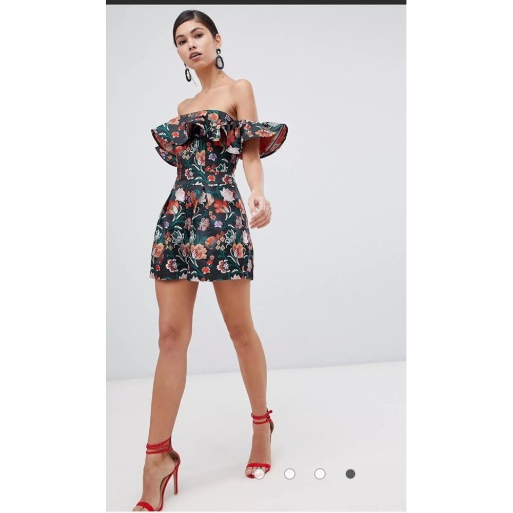 ASOS Floral Brocade Off Shoulder Romper Playsuit Black Multi Size 6 NWT